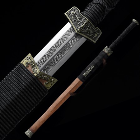 Handmade High Manganese Steel Straight Blade Chinese Han Dynasty Sword With Rosewood Scabbard