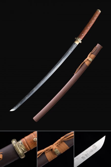Handmade High Manganese Steel Brown Saya And Bamboo Theme Real Japanese Katana Samurai Swords