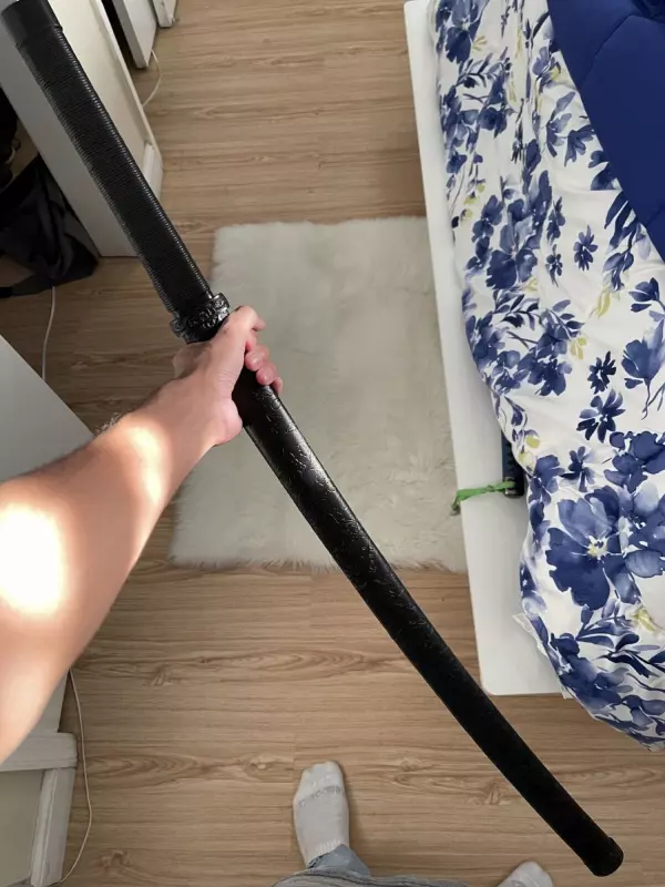 Handmade Wooden Blade Bokken Practice Katana Samurai Sword With Black Leather Scabbard