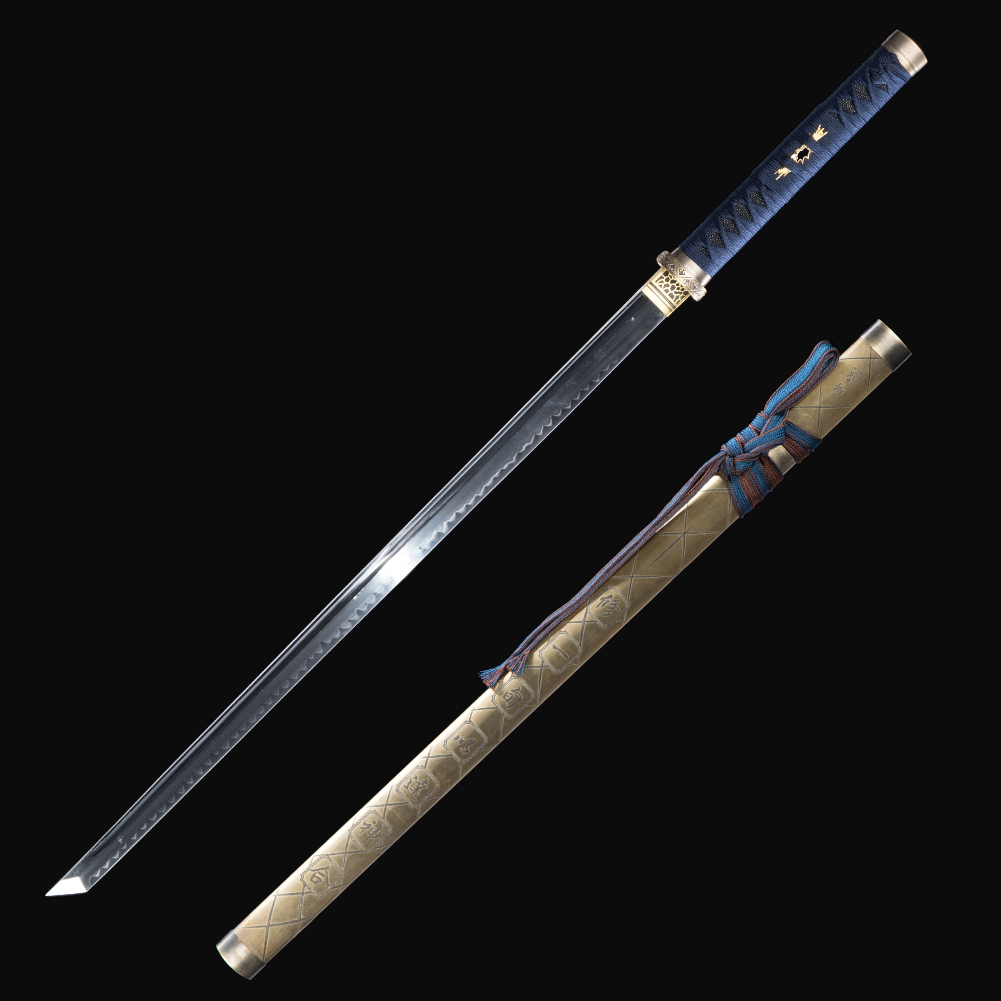 ちょぼら様KATAN 10 2本 Straight Katana | T10 Carbon Steel Chokuto Ninjato with Gold Tsuba