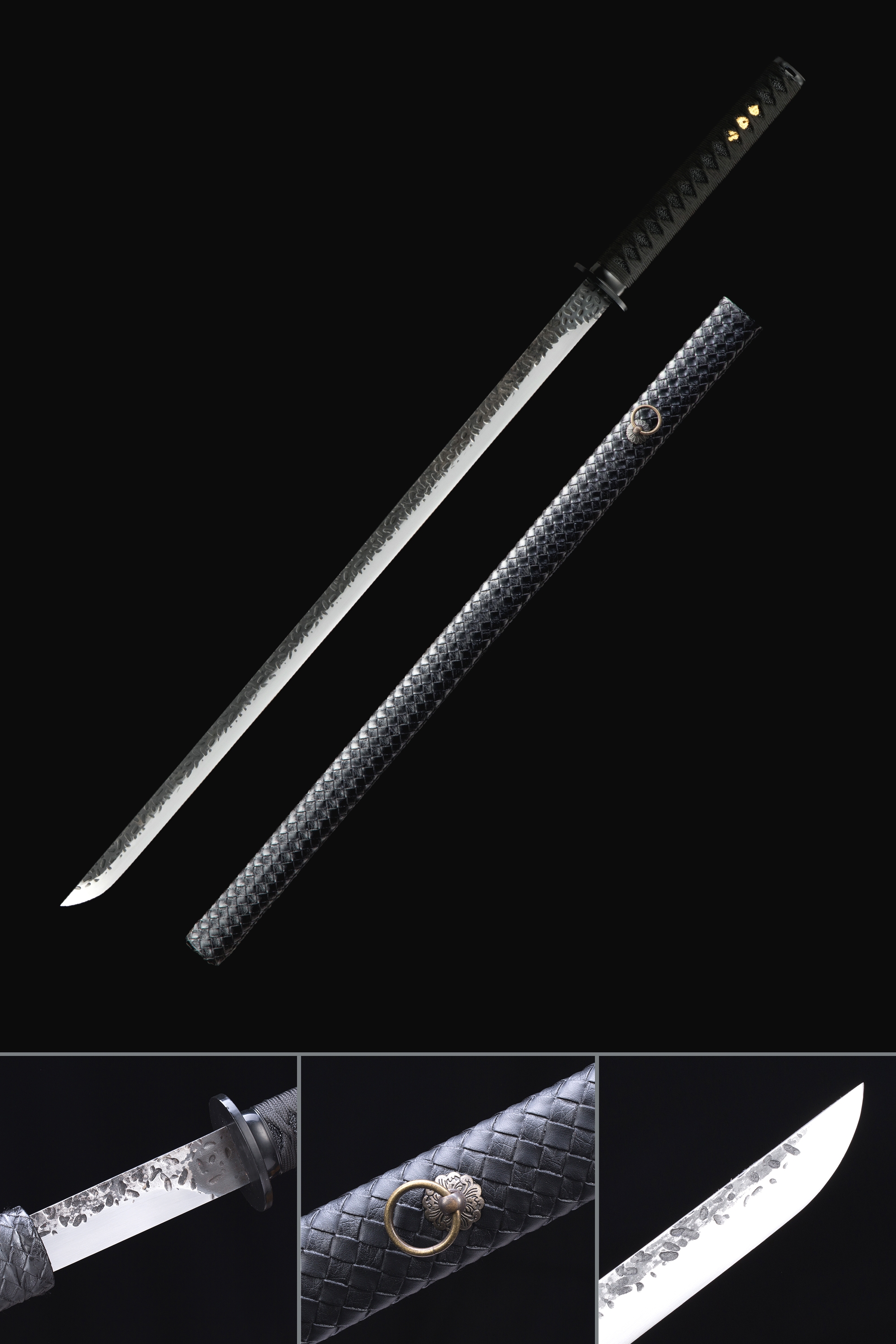Black Sasuke Kusanagi Grass Cutter Steel Ninja Sword Katana Cosplay  Straitblade