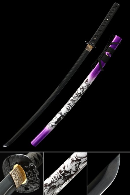 Handmade Japanese Katana Sword 1065 Carbon Steel With Black Blade