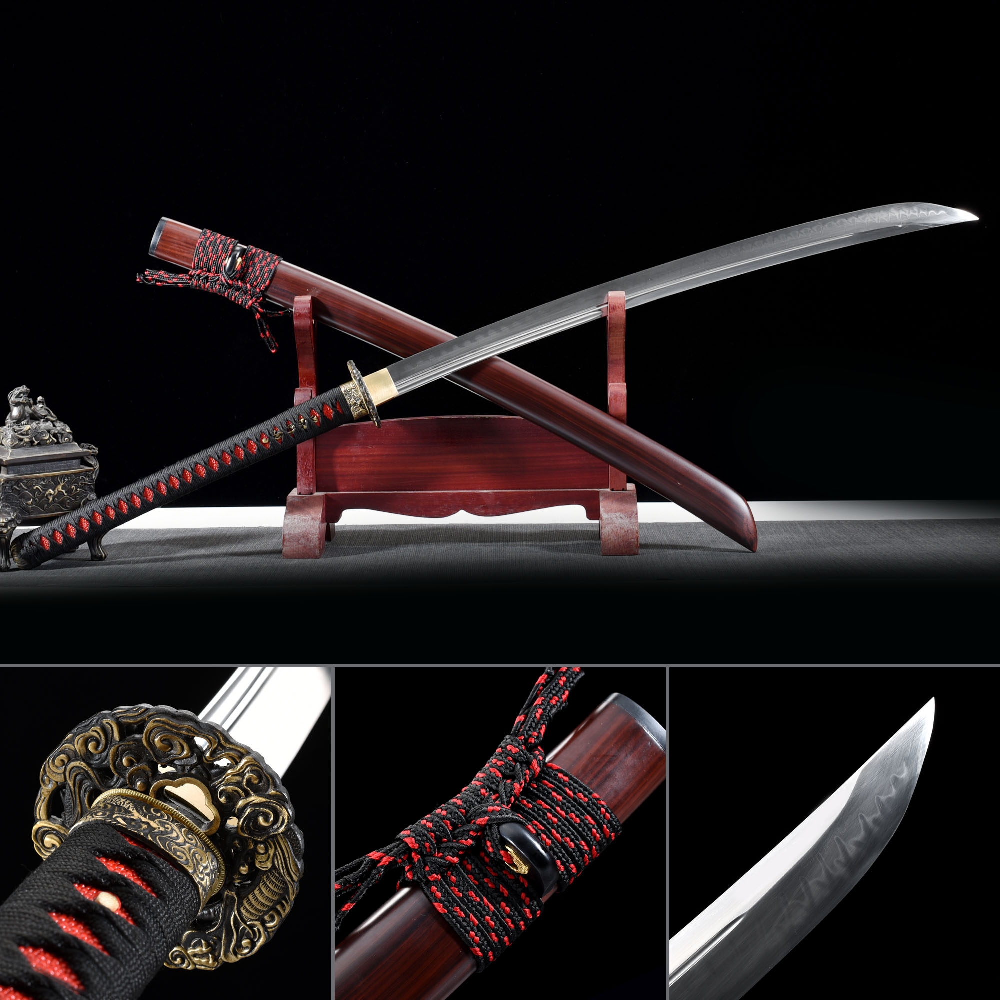 High-performance T10 Carbon Steel Real Hamon Japanese Naginata Samurai ...