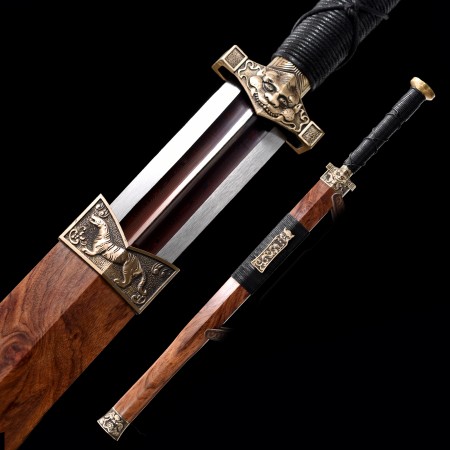 Espada De La Dinastía Han China Con Hoja Roja De Acero De Patrón De Alto Rendimiento Con Vaina De Palisandro