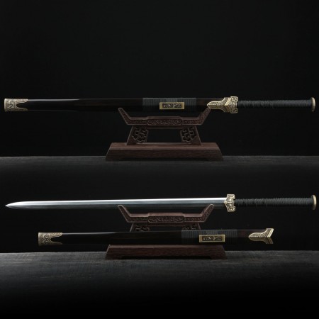 Klassische Damaskus Steel Black Chinese Han Dynasty Real Straight Chinese Swords