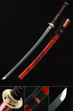 Handmade Japanese Katana Sword Pattern Steel With Red Scabbard
