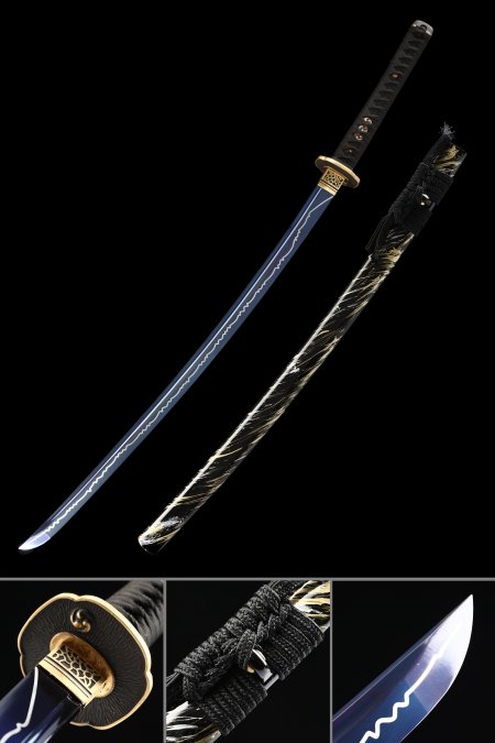Handgefertigtes Japanisches Schwert Aus Hohem Manganstahl Mit Voller Erl Und Blauer Klinge
