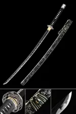 Handmade Japanese Katana Sword 1045 Carbon Steel With Black Blade And Scabbard