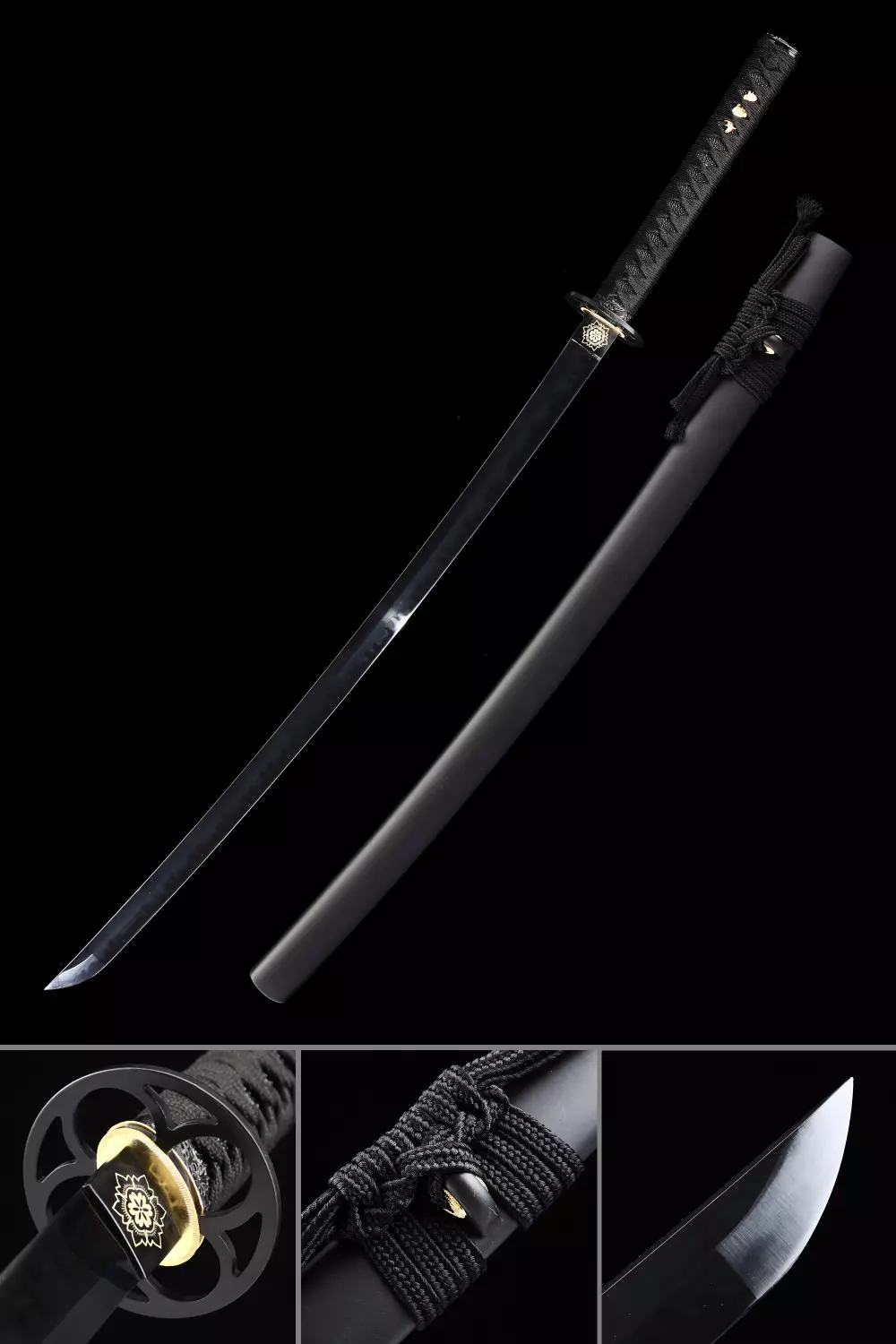  Zhangswords Espada katana afilada hecha a mano, arcilla real,  hoja de acero templado T10, espada samurái japonesa espiga completa (saya  negra) : Deportes y Actividades al Aire Libre