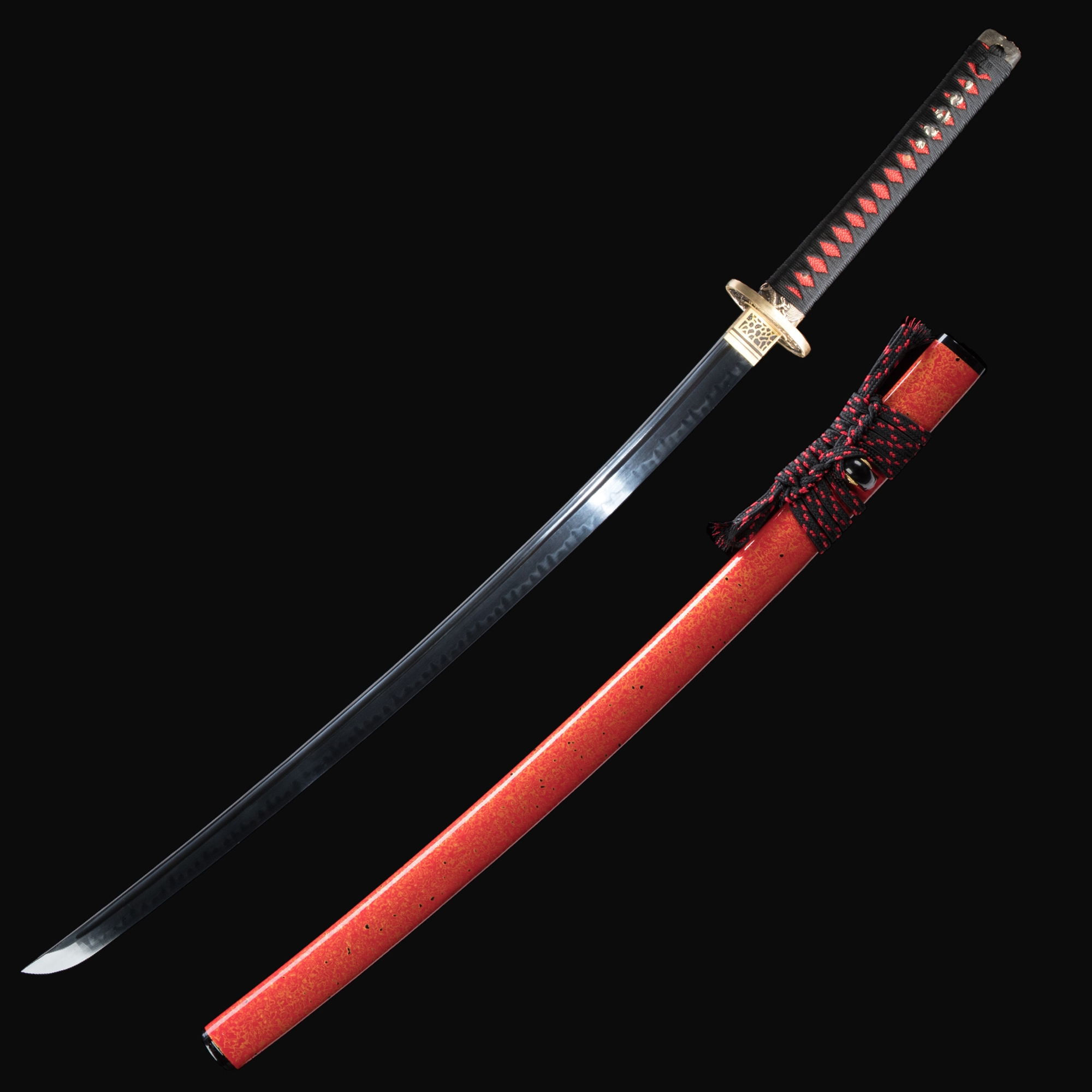 Red Katana | Handmade Japanese Katana Sword T10 Carbon Steel With Black  Blade And Red Saya - TrueKatana