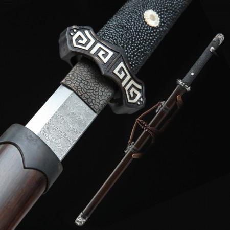 High-performance 1000 Layer Folded Steel Handforged Chinese Tang Dynasty Sword With Ebony Scabbard