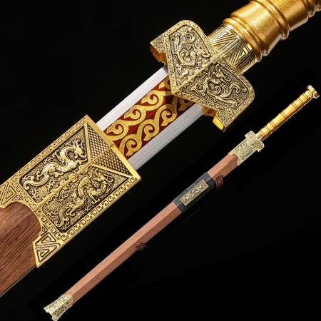 Handmade High Manganese Steel Red Gilt Blade Chinese Han Dynasty Sword With Rosewood Scabbard