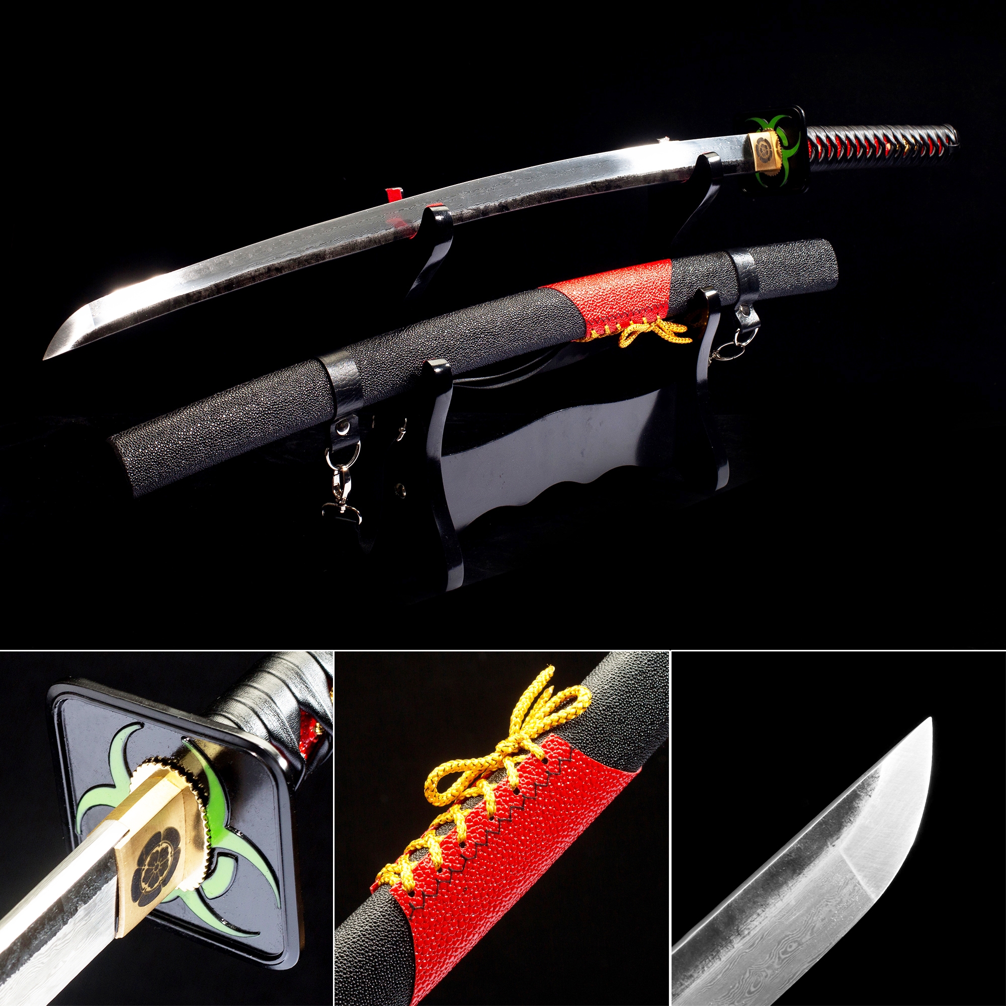 Handmade Japanese Katana Samurai Sword With Black Fluorescence Scabbard ...