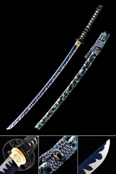 Handmade High Manganese Steel Blue Blade Japanese Samurai Katana Sword With Multi-colored Scabbard