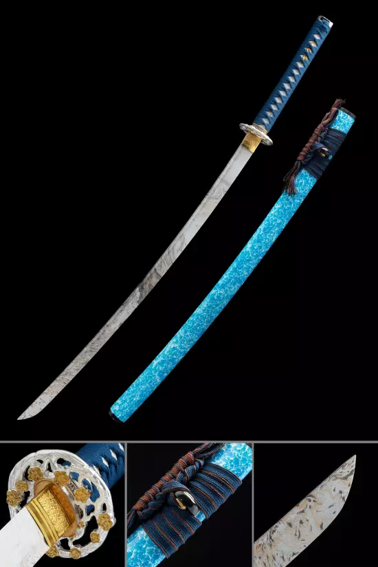Handmade Japanese Samurai Sword 1045 Carbon Steel With Blue Scabbard