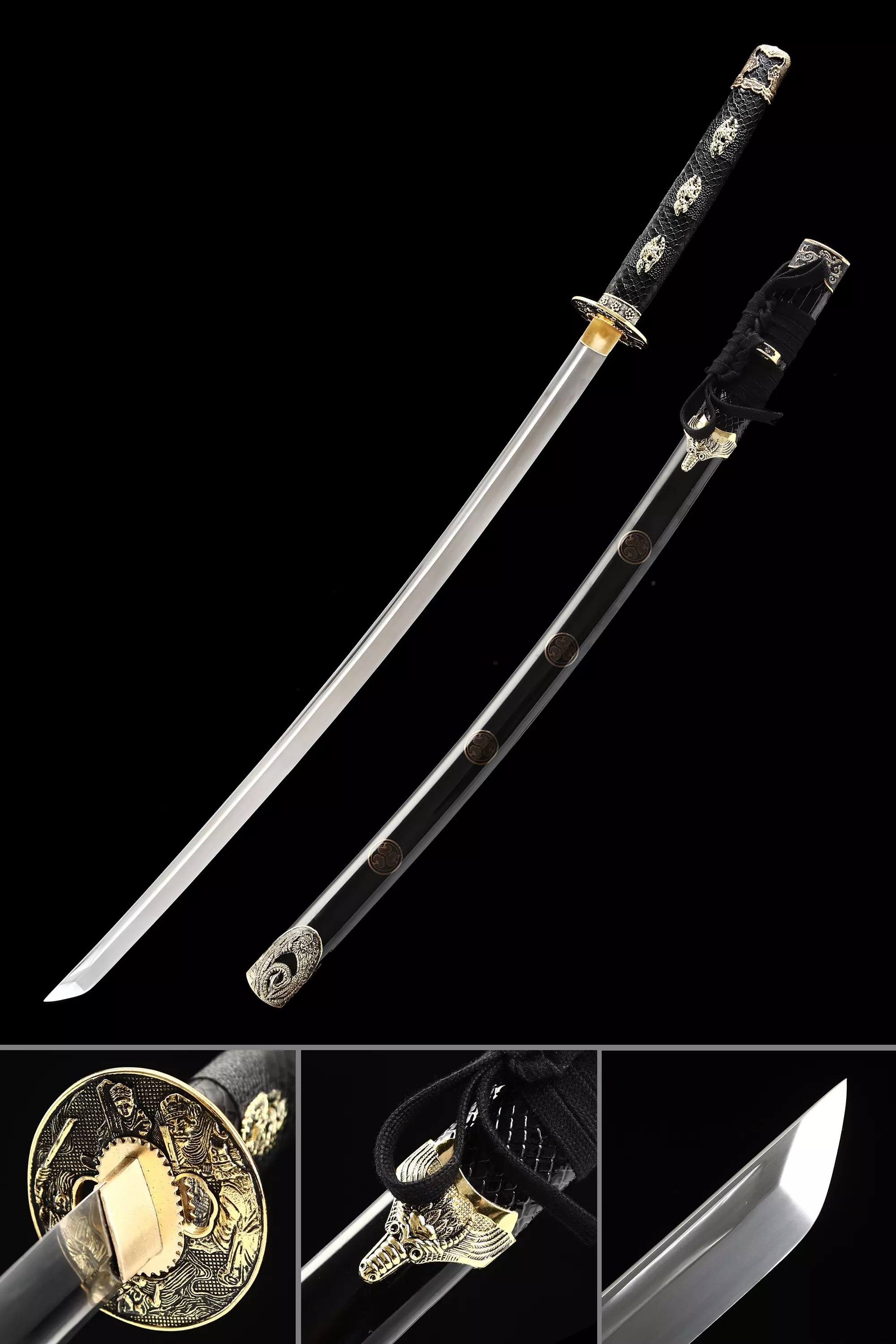 Black Katana | Handmade Japanese Samurai Sword Full Tang With Black ...