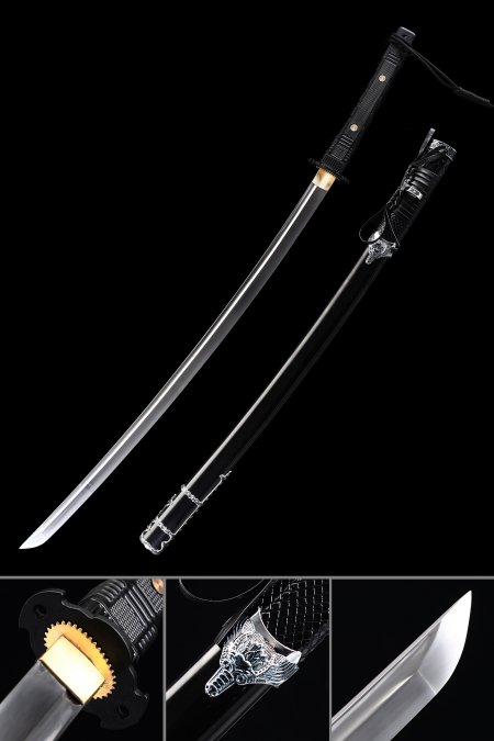 Handmade Tactical Katana Sword High Manganese Steel Full Tang With Black Scabbard