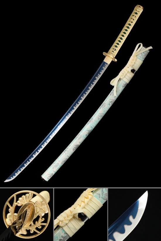 Crane Tsuba 1095 Carbon Steel Katana, Real Hamon, Full Tang & Handcrafted