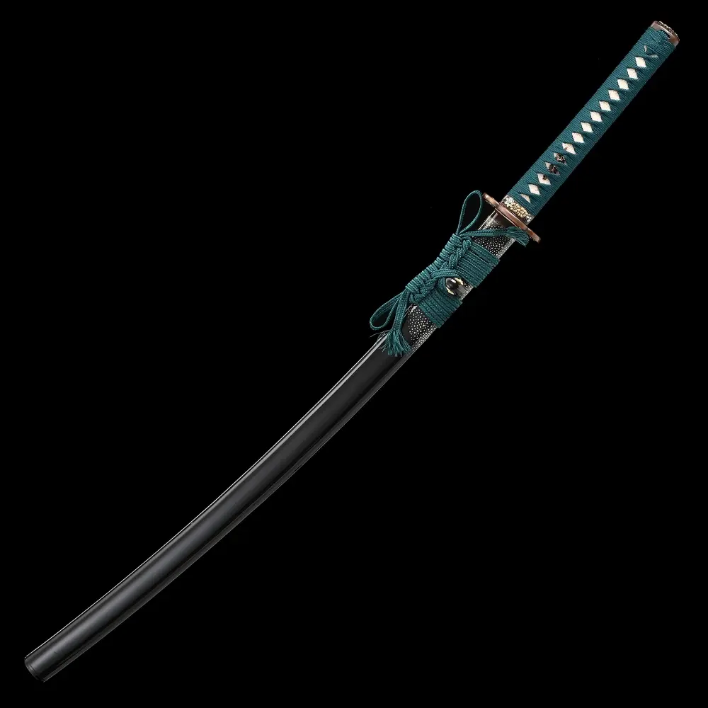 Authentic Katana | Manganese Steel Katana with Hamon in Teal Ito