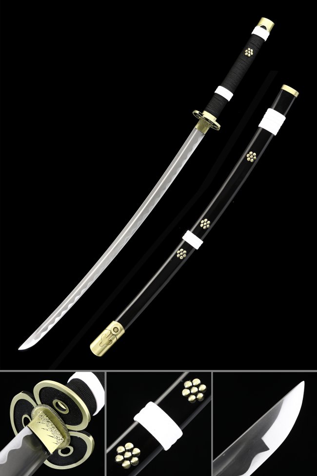 Zoro Enma Sword - One Piece Roronoa Katana Replica 1045 Carbon Steel Black Scabbard 3D Detail