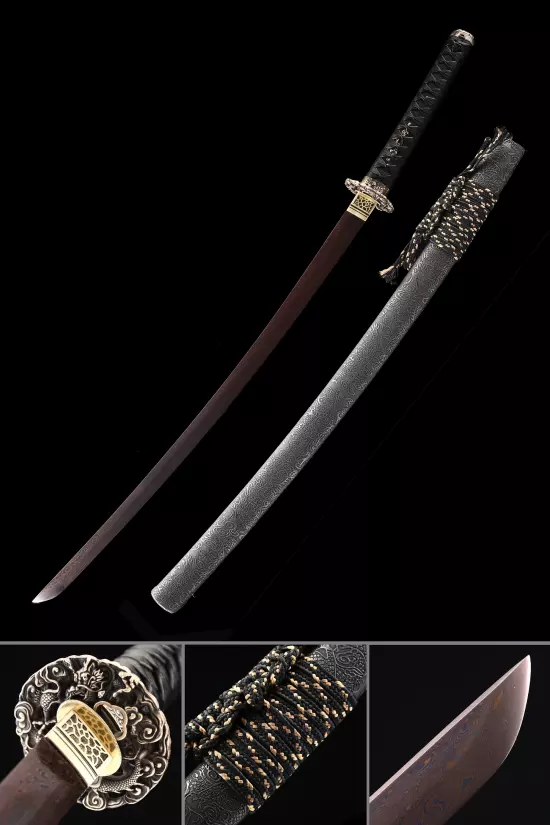 Handmade Japanese Samurai Sword 1000 Layer Folded Steel With Red Blade