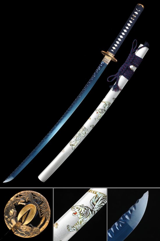 Tiger Tsuba 1095 Carbon Steel Katana, Real Hamon, Full Tang & Handmade