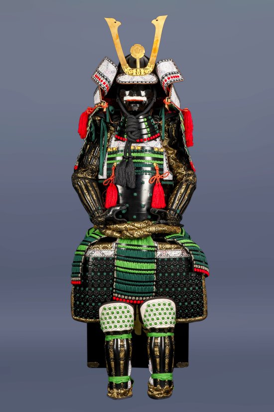 Handmade Oda Clan Kachi Black And Green Japanese Samurai Armor, Life Size Yoroi