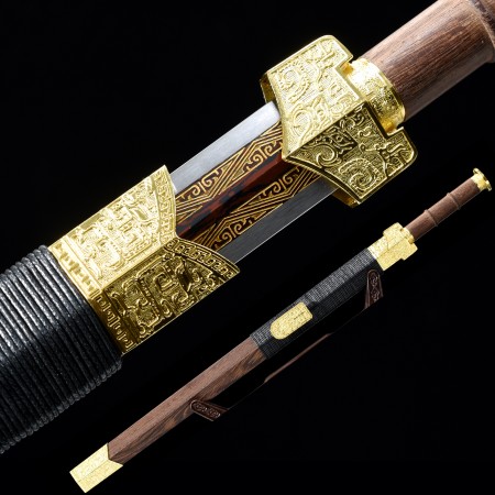 Handmade Pattern Steel Red Branding Blade Chinese Han Dynasty Sword With Rosewood Scabbard
