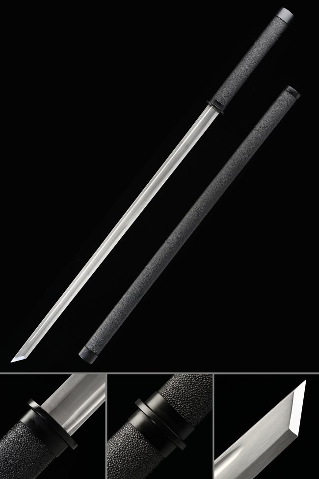 1045 Steel Ninjato Sword with Black Leather-Wrapped Saya in Full Tang Straight Blade Design