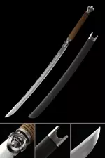 Handmade Japanese Katana Sword With Black Leather Scabbard