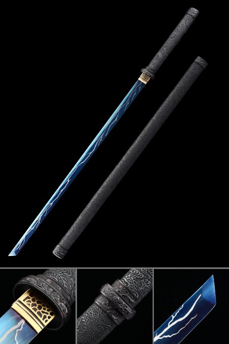 Handmade High Manganese Steel Blue Blade And  Lightning Theme Full Tang Japanese Ninjato Ninja Sword