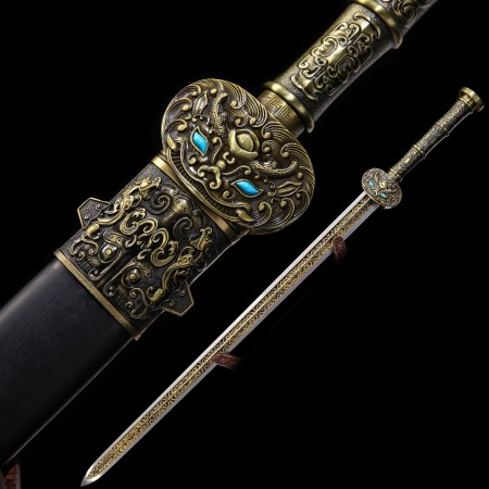 Handmade High Manganese Steel Branding Blade Chinese Han Dynasty Sword With Ebony Scabbard