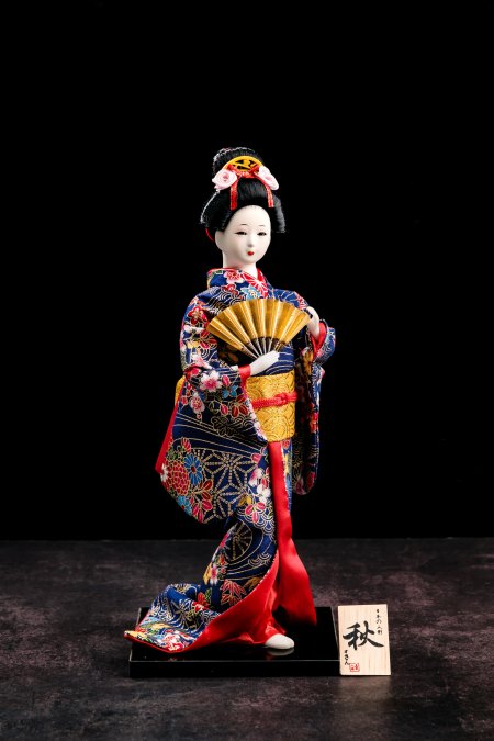 Japanese Lovely Geisha Doll With Golden Fan