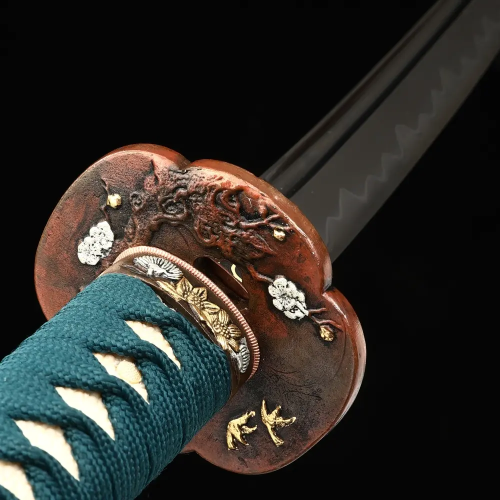 Authentic Katana | Manganese Steel Katana with Hamon in Teal Ito