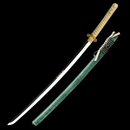 Handcrafted Full Tang Katana Sword 1095 Carbon Steel With Green Pearl Rayskin Scabbard