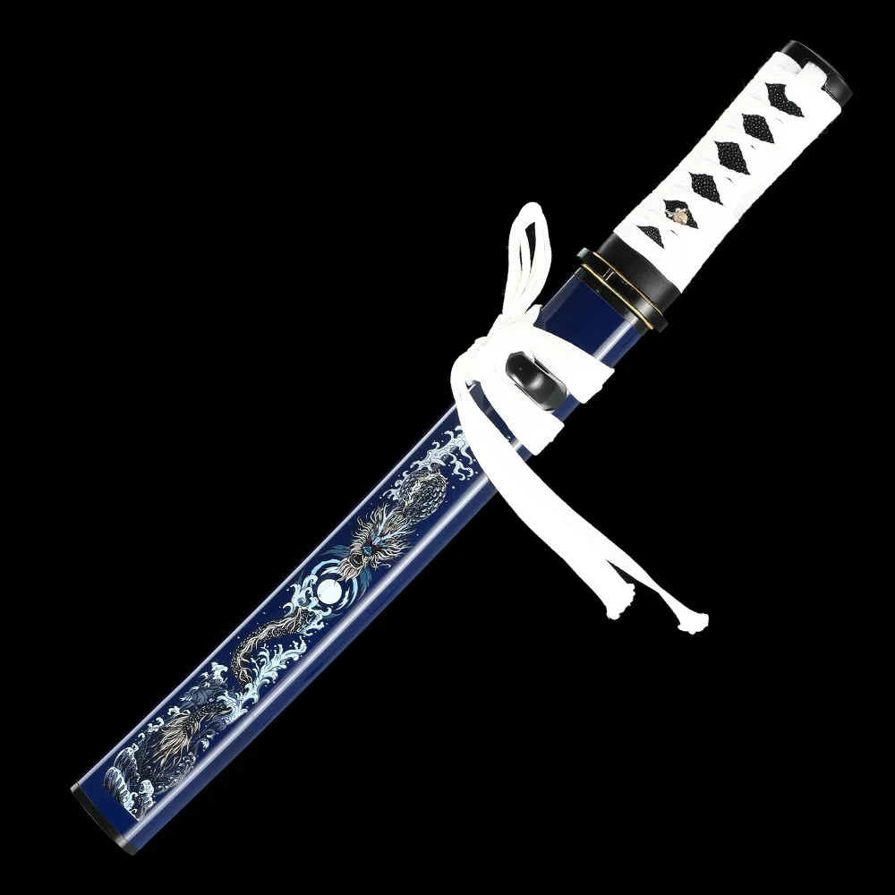 Manganese Steel Tanto with Blue Dragon-Painted Hardwood Saya