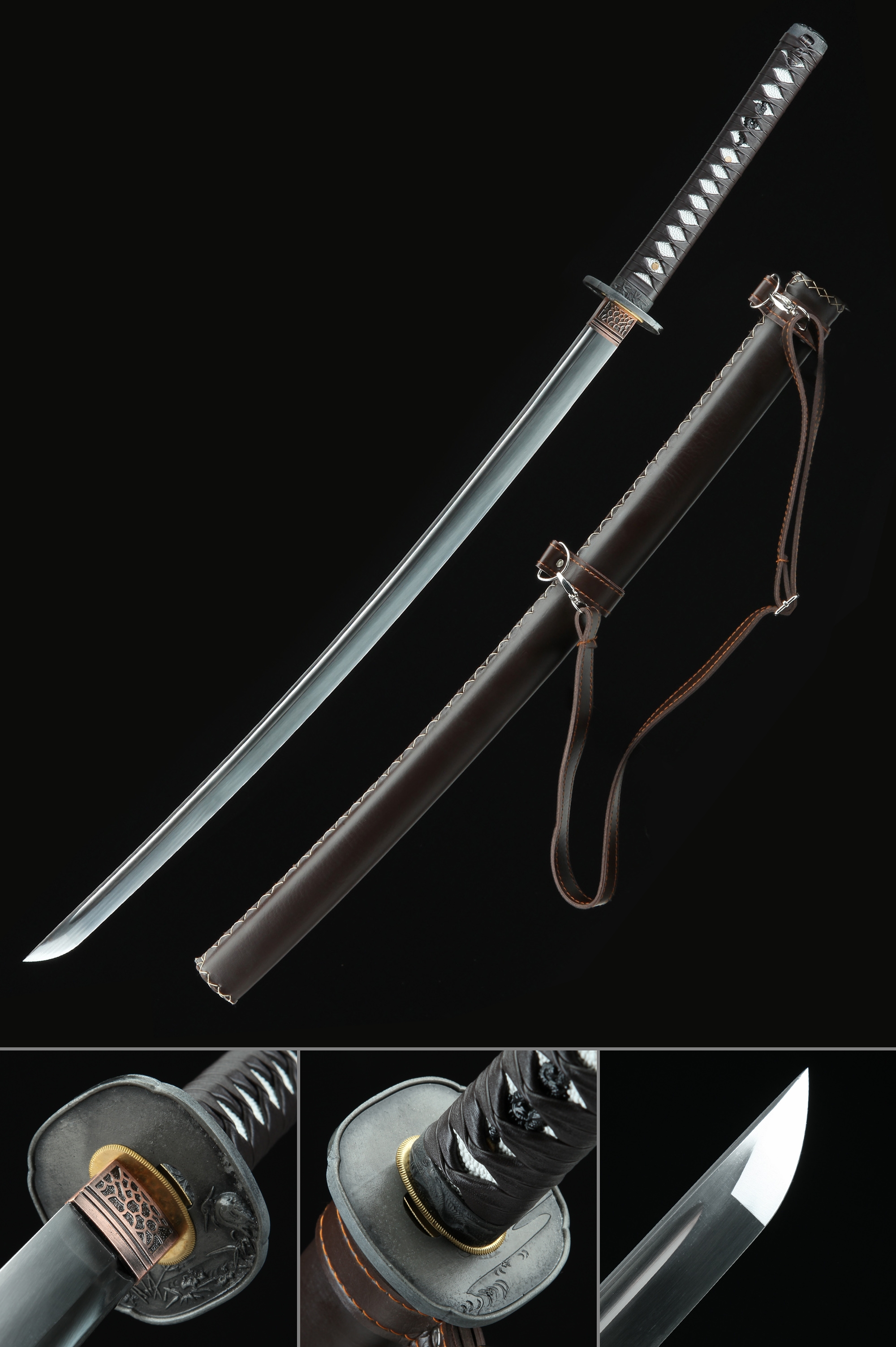 Handmade Real Japanese Katana Sword Manganese Steel With Brown Strap