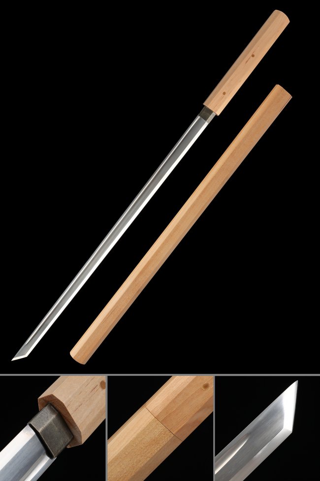 Natural Wood Saya 1060 Carbon Steel Ninjato, Natural Wood Tsuka, 40" & Bronze Tsuba