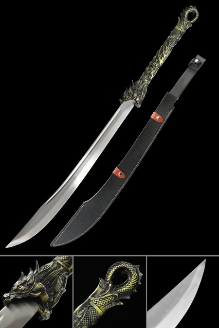 Hand-forged 1095 Carbon Steel Fantasy Sword With Black Leather Scabbard