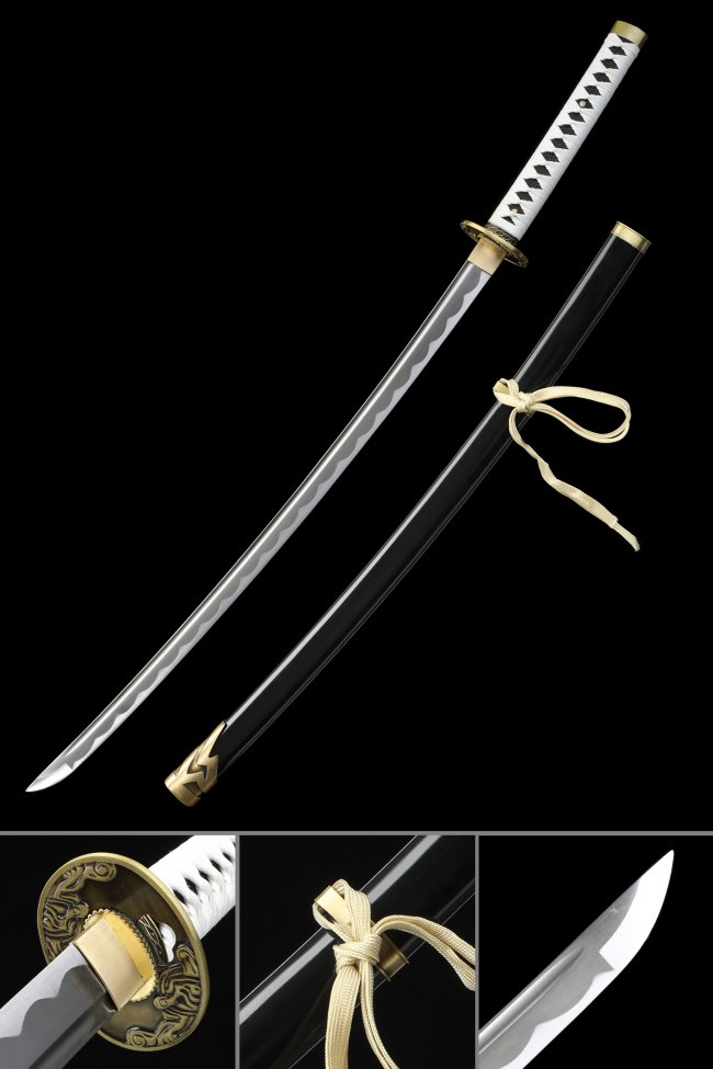 1045 Carbon Steel Katana with Dragon Tsuba in Black Lacquer Saya - Demon Slayer Giyu Replica