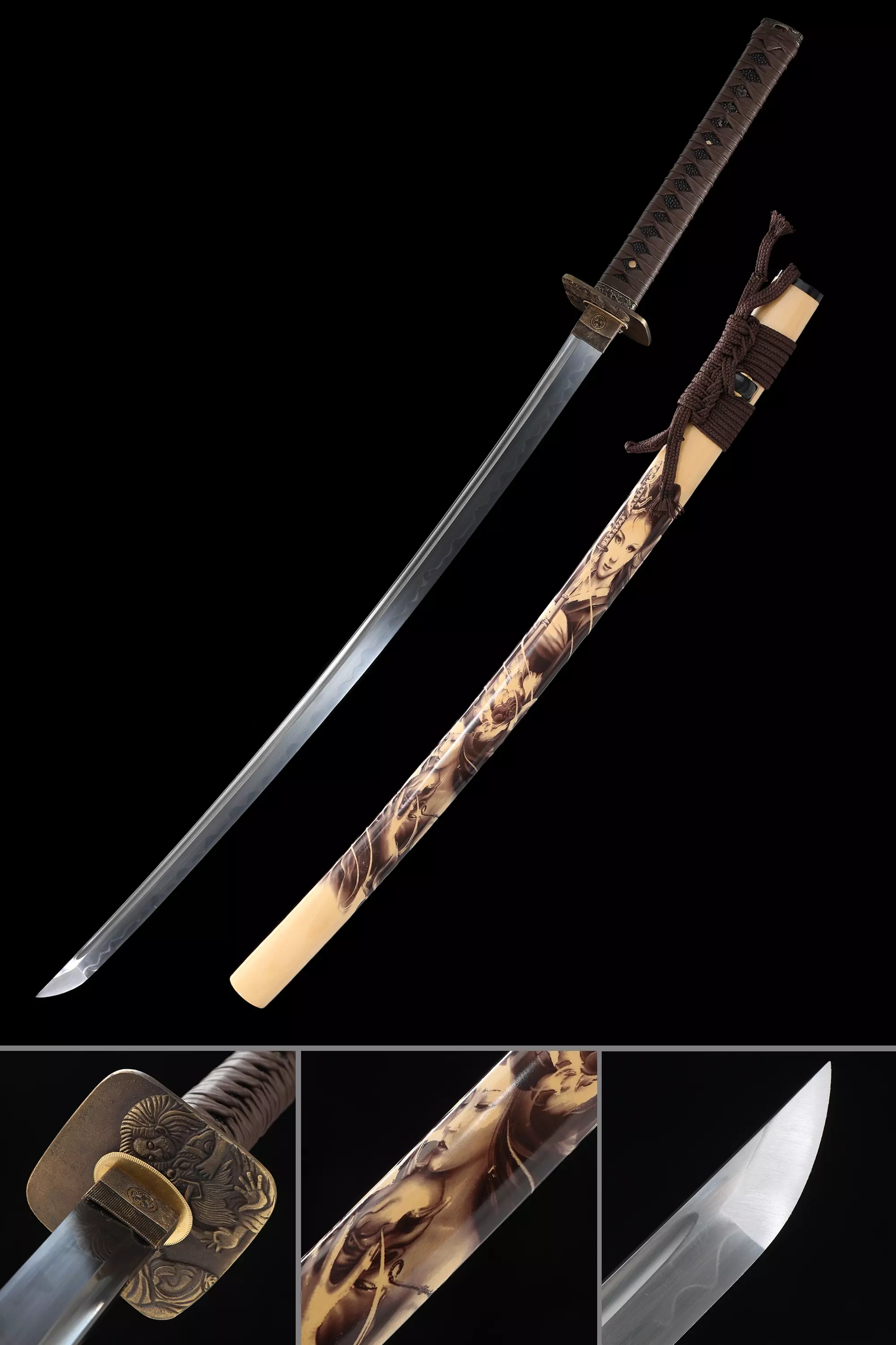Handmade Japanese Katana Sword T10 Carbon Steel With Beige Saya