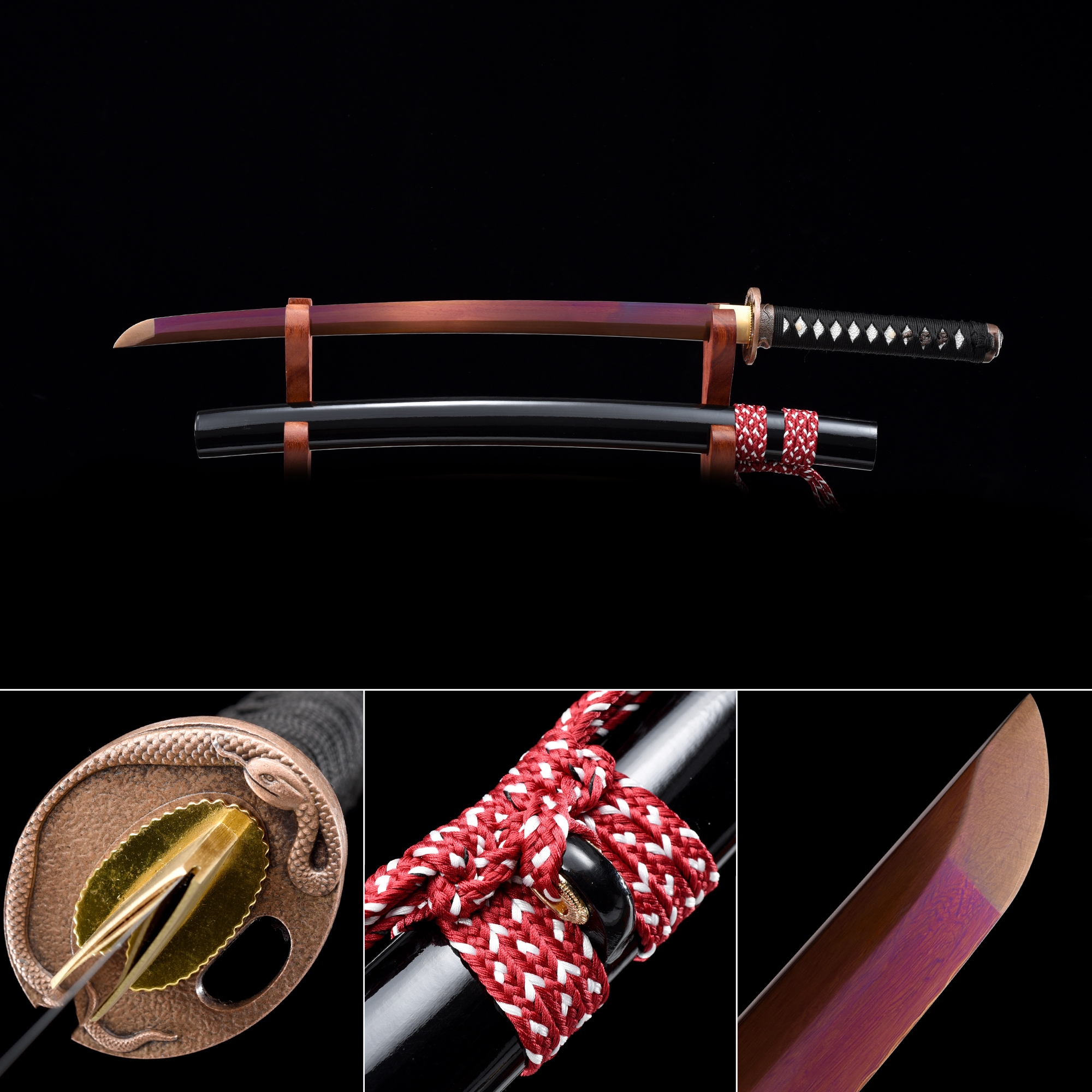 Handmade High Manganese Steel Red Blade Real Japanese Wakizashi Sword ...