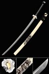 Handmade Japanese Samurai Sword T10 Folded Clay Tempered Steel With Natural Scabbard