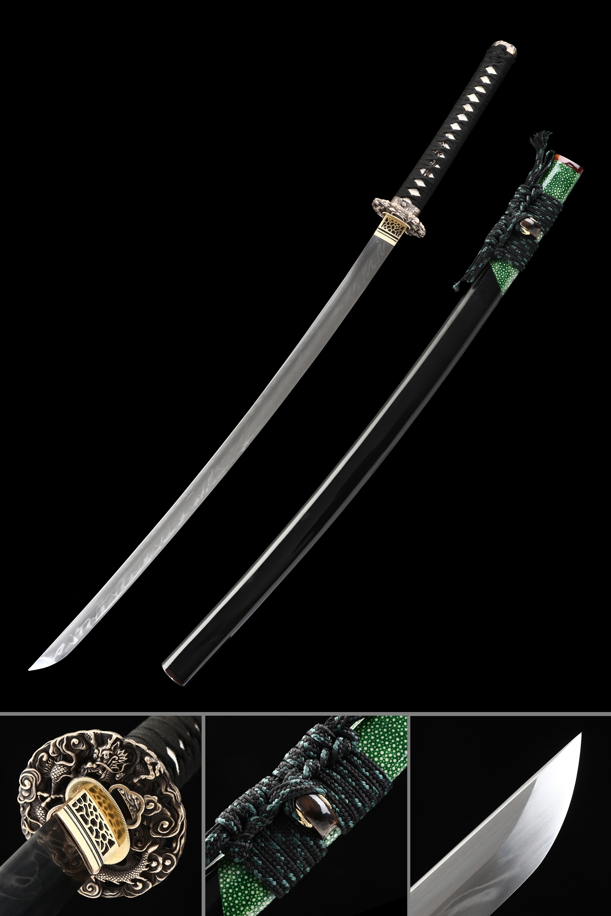 black tachi Real sharp handmade japanese samurai sword carbon steel shiny blade 