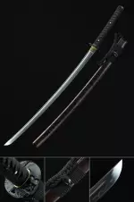 Handmade Japanese Katana Sword T10 Folded Clay Tempered Steel Real Hamon  With Brown Scabbard