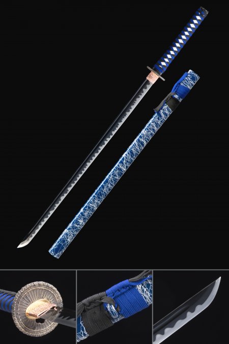 Straight Sword, Handmade Japanese Ninjato Sword Full Tang With Black Blade