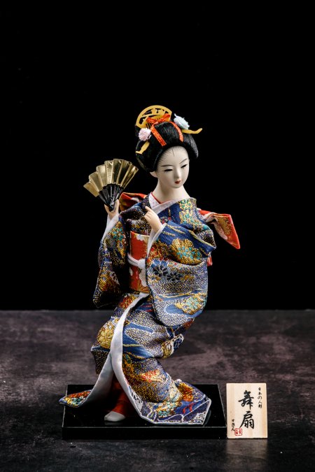 Japanese Geisha Doll With Beautiful Kimono Decor Display