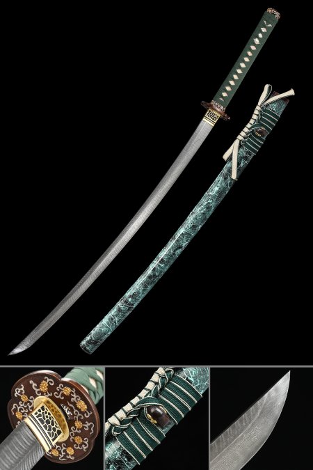 Handmade Full Tang Katana Sword Damascus Steel With Multi-colored Scabbard