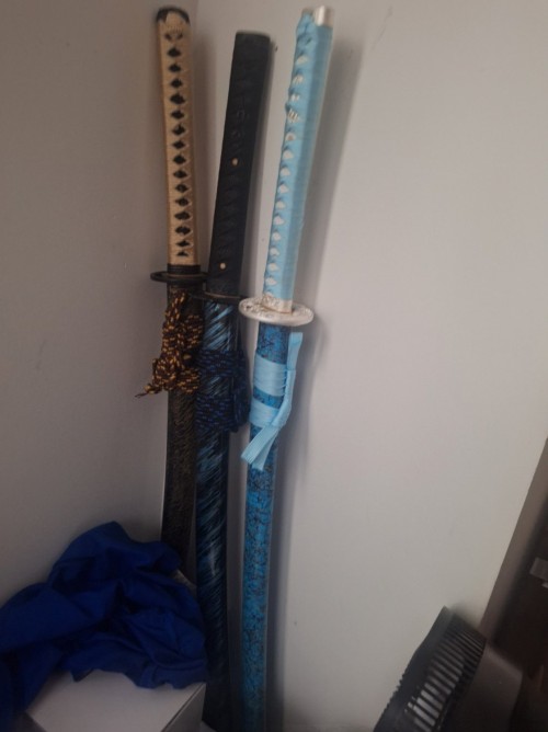 Handmade Japanese Katana Sword 1045 Carbon Steel With Teal Blade And Scabbard