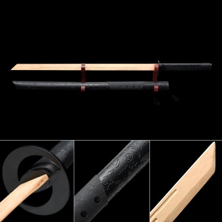 Handmade Natural Wooden Straight Blunt Unsharpened Blade Ninjato Ninja Swords With Black Scabbard